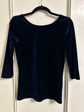 Joe Fresh Velvet Scoop Neck Long Sleeve Top - Navy